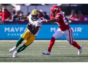 Calgary Stampeders linebacker Jameer Thurman lines up for a tackle during CFL action against the Edmonton Elks at McMahon Stadium in Calgary on Saturday, June 25, 2022. 
Gavin Young/Postmedia