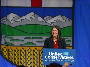 Danielle Smith celebrates at the BMO Centre in Calgary following the UCP leadership vote on Thursday, October 6, 2022.