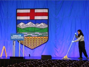 Final preparations at the BMO Centre in Calgary are underway in Calgary for the the UCP leadership vote on Thursday, October 6, 2022.
