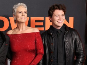 Jamie Lee Curtis and Rohan Campbell attend a premiere for the film "Halloween Ends" in Los Angeles, California, U.S., October 11, 2022.