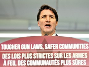 Prime Minister Justin Trudeau speaks at a news conference addressing the handgun sales freeze in Surrey, B.C., Oct. 21, 2022.