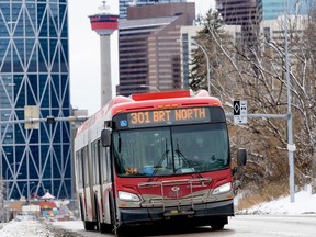 A Calgary Transit Bus was photographed on Centre Street on Tuesday, February 23, 2021.