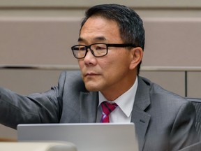 Councillor Sean Chu was photographed during a council meeting at the Council Chamber in Calgary City Hall on Tuesday, November 15, 2022. Azin Ghaffari/Postmedia