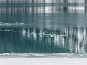 Ice floes in the open water of Barrier Lake west of Calgary, Ab., on Wednesday, November 16, 2022.