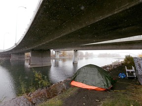 A tent set up in Calgary amid homelessness