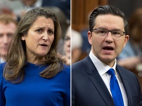 Things got combative between Finance Minister Chrystia Freeland and Conservative Leader Pierre Poilievre during question period in the House of Commons, November 16, 2022.