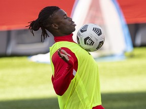 Sam Adekugbe trains with Canada’s national team in Toronto on Wednesday, September 1, 2021.