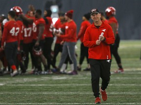 Calgary Stampeders Head coach Dave Dickenson during practice at Shouldice Park in Calgary on Friday, November 4, 2022.