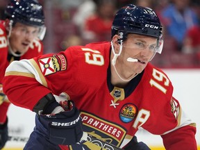 Matthew Tkachuk leads his new team, the Florida Panthers, with 22 points this season, despite missing a pair of games due to suspension.