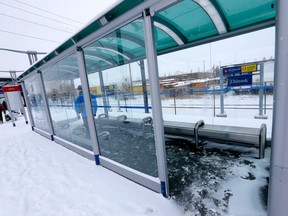 The shelters at the Chinook CTrain station with their doors removed amid the recent spell of extremely cold weather.