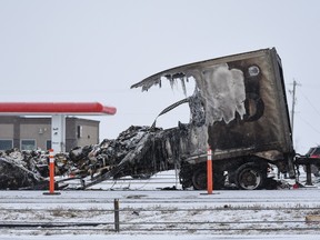 Pictured is the aftermath of a fatal collision involving more than a dozen vehicles on Highway 2 near Crossfield, seen on Wednesday, December 28, 2022.