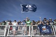 Fans cheer following the CFL Touchdown Atlantic game between the Toronto Argonauts and the Saskatchewan Roughriders at Acadia University in Wolfville, N.S.