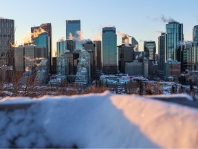 Steam rises from the downtown Calgary skyline on Monday, Dec. 19, 2022. Extreme cold temperatures are forecast for most of the week in the city.