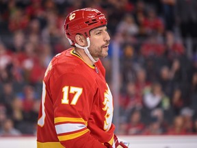 Milan Lucic is back in the Calgary Flames lineup after being a healthy scratch for three games.
