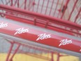 Shopping cart sports the logo for Zellers.
