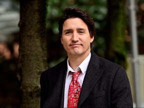 Prime Minister Justin Trudeau arrives to speak to the media in Vancouver on January 22, 2023.