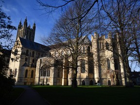 A general view shows Canterbury Cathedral, seat of the Archbishop of Canterbury leader of the Church of England, is seen in Canterbury, southern England on November 23, 2020.
