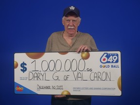 Daryl Glenn, of Val Caron, Ont., won a LOTTO 6/49 prize worth $1 million in the Gold Ball Draw on Nov. 16, 2022.