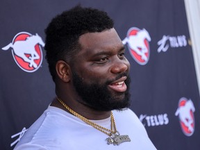 Calgary Stampeders offensive lineman Derek Dennis was photographed during training camp at McMahon Stadium on Sunday, May 15, 2022.