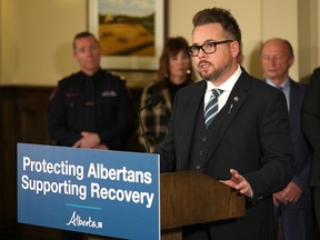 Nicholas Milliken, Minister of Mental Health and Addiction, speaks at a press conference announcing a new task force to help tackle homelessness and public safety in Calgary. Friday, December 16, 2022. Dean Pilling/Postmedia Calgary