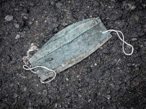 A discarded face mask is seen during the pandemic.