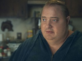 This image released by A24 shows Brendan Fraser in a scene from "The Whale."