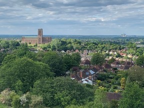 A view of the Guildford Cathedral. The proposed development would be built in the green space directly to the right of the cathedral. The green space was set aside by former Prime Minister R.B. Bennet as a memorial to Canadian soldiers.