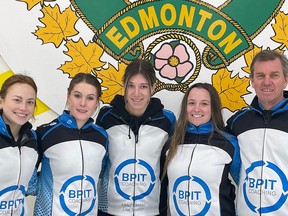 Team Parent shows off their smiles and hardware from the last-chance qualifier earlier this month at Edmonton's Granite Curling Club. The team – skip Lisa Parent (from left), third Sophie Brissette, second Kaitlyn Zeiler, lead Megan Johnson and coach Jack Moss, is in Wetaskiwin this week at the Alberta Scotties.