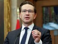 Conservative Party leader Pierre Poilievre speaks to news media outside the House of Commons on Parliament Hill in Ottawa, Sept. 13, 2022.