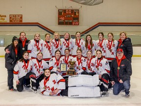 Capturing top spot in the U16AA division of the Esso Golden Ring ringette tournament on Sunday, Jan. 22, 2023, was the Sherwood Park Power.