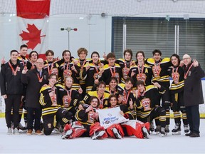 The U18 AA champions at the conclusion of Esso Minor Hockey Week on Saturday, Jan. 21, 2023, were the NWCAA Bruins.
