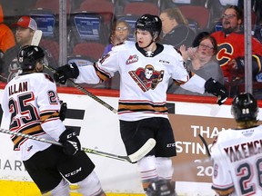 Forward Zac Funk (back) had 39 goals and 78 points in 129 regular-season games with the Calgary Hitmen.