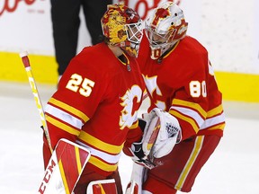 Flames’ netminder Dan Vladar quietly on the brink of equalling franchise record Dan Vladar, right, replaces starter Jacob Markstrom during a game at the Saddledome on April 14, 2022.