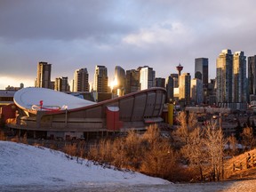 A view of Calgary downtown skyline from Scotsman's Hill.
