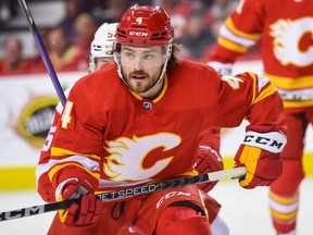 Calgary Flames Rasmus Andersson plays against the Red Wings at Scotiabank Saddledome on Thursday, February 16, 2023.