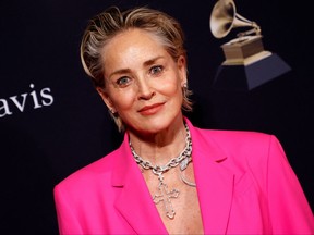 Sharon Stone arrives for the Recording Academy and Clive Davis pre-Grammy gala at the Beverly Hilton hotel in Beverly Hills, California on February 4, 2023.