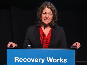 Alberta Premier Danielle Smith speaks at a conference at the Hyatt Regency Hotel in Calgary on Tuesday, Feb. 21, 2023.