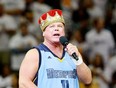 Professional wrestler Jerry "The King" Lawler address the fans prior to to Game Seven of the Western Conference Quarterfinals in the 2012 NBA Playoffs between the Memphis Grizzlies and the Los Angeles Clippers at FedExForum on May 13, 2012 in Memphis, Tennessee.