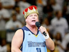 Professional wrestler Jerry "The King" Lawler address the fans prior to to Game Seven of the Western Conference Quarterfinals in the 2012 NBA Playoffs between the Memphis Grizzlies and the Los Angeles Clippers at FedExForum on May 13, 2012 in Memphis, Tennessee.