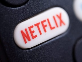 The Netflix logo is seen on a TV remote controller, in this illustration taken Jan. 20, 2022.