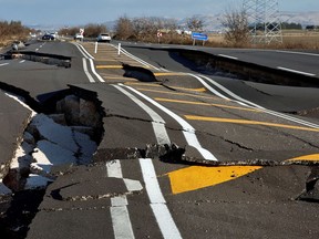 A section of an earthquake damaged road in Demirkopru, Turkey.
