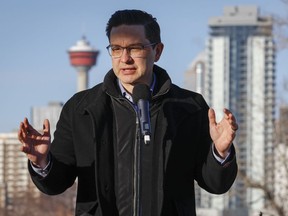 Conservative Leader Pierre Poilievre speaks at a news conference in Calgary, Alta., Wednesday, Feb. 15, 2023.THE CANADIAN PRESS/Jeff McIntosh