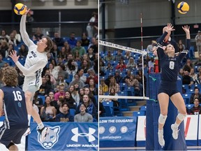 Mount Royal University's Chris Byam (left) and Quinn Pelland (right) were named the Canada West Volleyball Players of the Week on Monday, Feb. 7, 2023. Photos courtesy of CW Communications