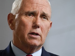 Former U.S. Vice President Mike Pence speaks during an interview with The Associated Press in New York City, Nov. 16, 2022.