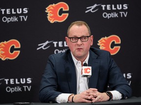 Tears formed in Calgary Flames general manager Brad Treliving's eyes when he was asked a question about Calgary Flames assistant general manager Chris Snow at a press conference at Scotiabank Saddledome on Friday, March 3, 2023. Azin Ghaffari/Postmedia