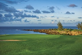 The Bay Course at Kapalua features the only hole on Maui that plays across the Pacific Ocean. This picturesque Par-3 is No. 17 on your scorecard. (Courtesy of Kapalua Golf)