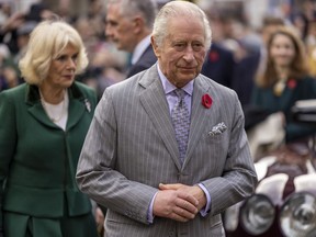 Britain's King Charles III and Camilla, Queen Consort, walkabout to meet members of the public following a ceremony at Micklegate Bar, in York, England, Nov. 9, 2022.