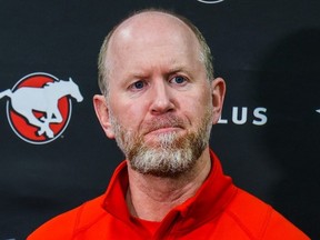 Calgary Stampeders head coach and general manager Dave Dickenson speaks with media at McMahon Stadium on Tuesday, February 7, 2023. The CFL's free-agency period begins at 10 a.m. MST on Tuesday, Feb. 14.