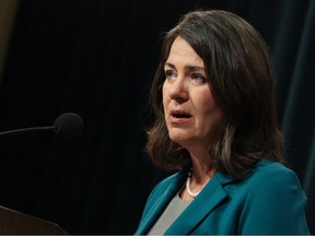 Alberta Premier Danielle Smith speaks during a news conference in Calgary on Feb. 9, 2023.
