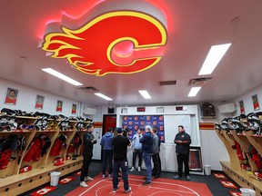 Inside the Flames dressing room on Oct. 12, 2022.